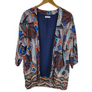 Cache Cache Womens Viscose Open Front Blazer Jacket Kimono L Ethnic Orange Blue